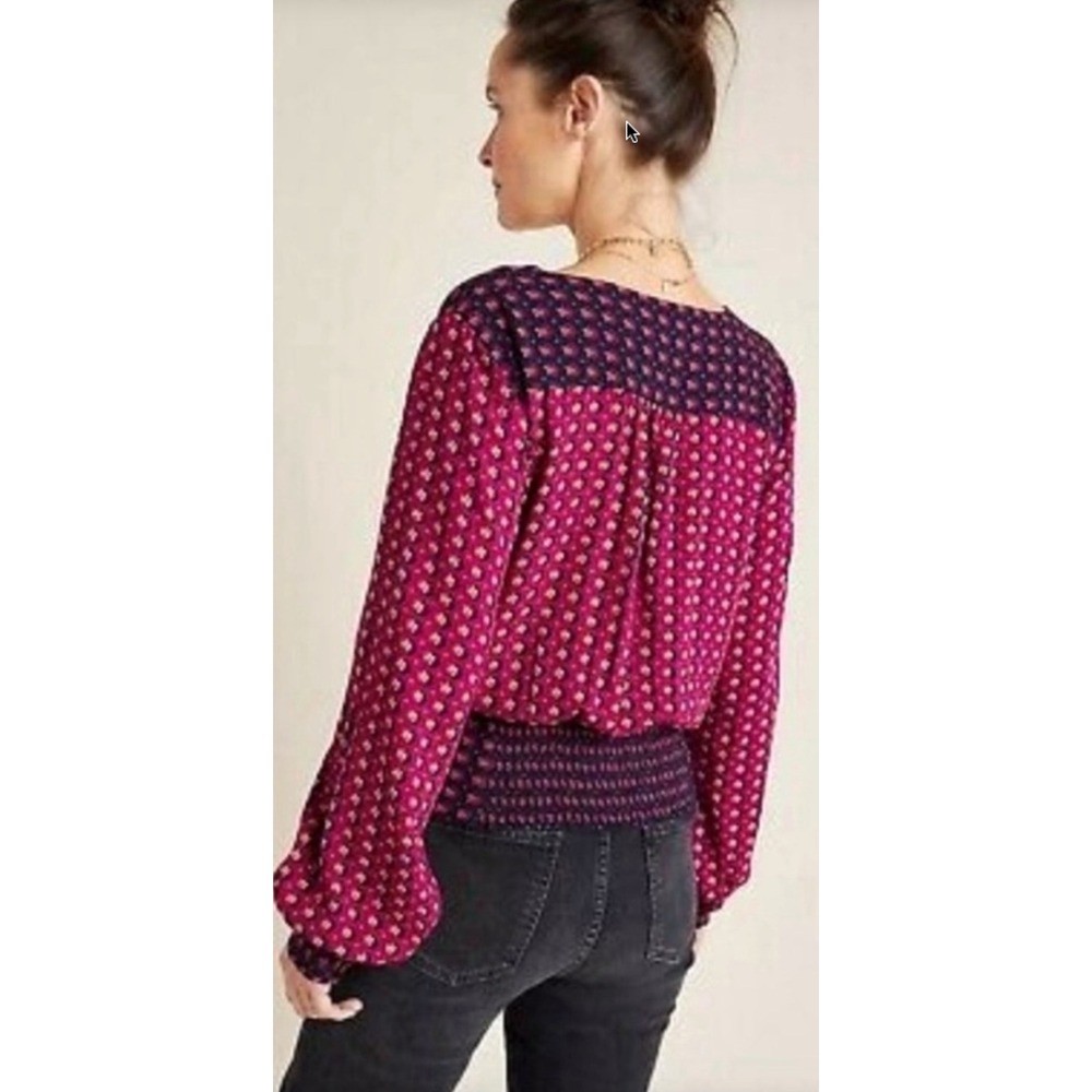 Anthropologie Wrap Blouse in Magenta and Navy - Picture 2 of 12